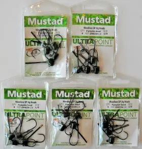Mustad Gmh833w-1/4 Lot Of 5 Weedless Gp Jig Heads In Pumpkin Seed Color Mustad Gmh833w-1/4 Lot Of 5 Weedless Gp Jig Heads In Pumpkin Seed Color