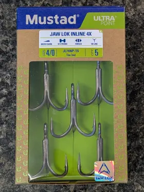 Mustad Jl74np-ts-40 Jaw Lok In-line Treble Hook 4x Strong - Size 4/0 Titan Steel Hooks Mustad Jl74np-ts-40 Jaw Lok In-line Treble Hook 4x Strong - Size 4/0 Titan Steel Hooks