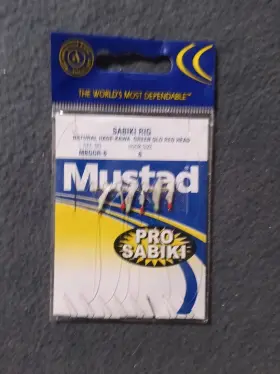 Mustad Mbggr-6 Pro Sabiki Rig Natural Hage-kawa Green Glo Red Head Hook Size 6 Mustad Mbggr-6 Pro Sabiki Rig Natural Hage-kawa Green Glo Red Head Hook Size 6