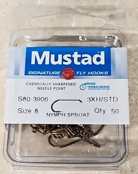 Mustad S80np-3906-br-6-50 S80 Signature Nymph Sproat Fly Hooks 3xh/std S80np-3906-br-8-50 Size 8