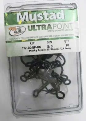 Mustad Tg100np-bn Box Of 10 Ultra Point Size 5/0 2x Strong Long Treble Hooks Mustad Tg100np-bn Box Of 10 Ultra Point Size 5/0 2x Strong Long Treble Hooks