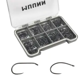 Muunn F1513901-240 240pcs Fly Tying Hooks Assortment Barbless Fishing Hook Trout Curved Nymph Muunn F1513901-240 240pcs Fly Tying Hooks Assortment Barbless Fishing Hook Trout Curved Nymph