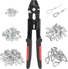 Nobrand Sea811-b Wire Rope Crimper 3/64-5/64 Inch With 160 Sleeves 10 Thimbles