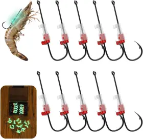 Oiekun 313107086045 10 Pcs Luminous Live Shrimp Hooks Holes With Night Light Fishing High Carb