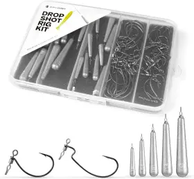 Ojydoiiiy 711181416114 52-pack Drop Shot Rig Kit - 8 Sizes Swivel Hooks 32 Pcs And 20 Weights 1/8oz To