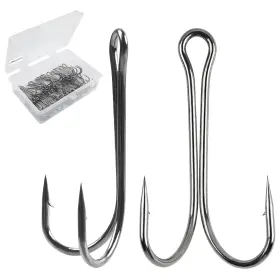 Orootl Jdys053-9908 Hook-1#-50pcs Double Fishing Hooks 50pcs High Carbon Steel Barbed Open Shank Saltwater