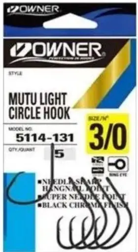 Owner 054831005451 3 Packs Mutu Light Circle Fishing Hooks 5114-131 Size 3/0 Fast Shipping
