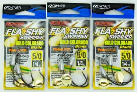 Owner 054831018192 3pk Lot Flashy Swimmer Twistlock 5/0 Swimbait Hooks Gold Colorado Blades Owner 054831018192 3pk Lot Flashy Swimmer Twistlock 5/0 Swimbait Hooks Gold Colorado Blades