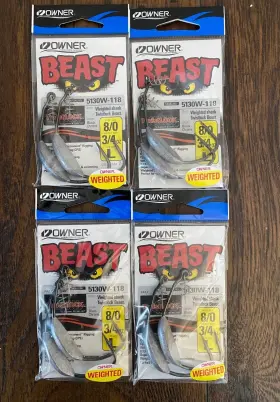 Owner 054831019519 Beast 8/o-3/4oz Weighted Twistlock Hook 4 Pack Brand New Owner 054831019519 Beast 8/o-3/4oz Weighted Twistlock Hook 4 Pack Brand New