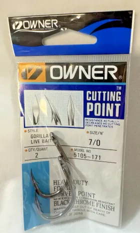 Owner 5105-171 7/0 Gorilla Live Bait Cutting Point 2 Hooks Per Pack