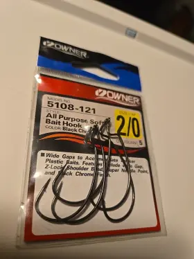 Owner 5108-121 All Purpose Soft Bait Wide Gap Hook Size 2/0 5 Pack -