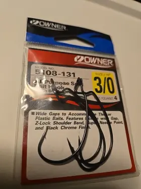 Owner 5108-131 All Purpose Soft Bait Wide Gap Hook Size 3/0 4 Pack -
