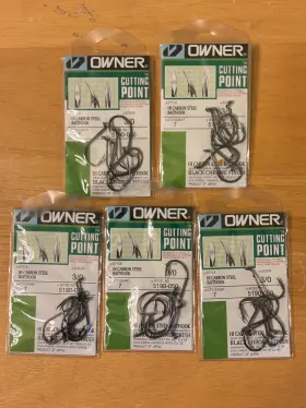 Owner 5111-131 5 Packs Cutting Point Hi Carbon Steel Bait Hooks Size 3/0 - 7 Pack Each