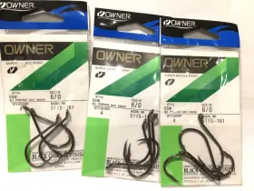 Owner 5116-161 3 Pks Sz 6/0 Ssw All Purpose Octopus Bait Black Needle Point Hooks #5115