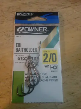 Owner 5123-121 Ebi Baitholder Hook - Size 2/0 Pack Of 5 Black Chrome Hooks