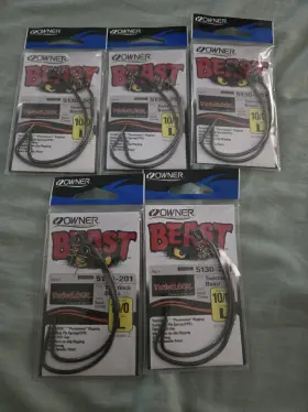 Owner 5130-201 Beast With Twistlock Hooks Size 10/0 Five Pack Lot Owner 5130-201 Beast With Twistlock Hooks Size 10/0 Five Pack Lot