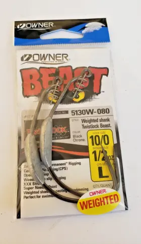 Owner 5130w-080 Beast Weighted Hook Twistlock Centering-pin Spring 10/0 1/2 Oz Owner 5130w-080 Beast Weighted Hook Twistlock Centering-pin Spring 10/0 1/2 Oz