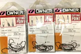 Owner 5133 3 Pkgs Down Shot Offset - Drop Hook Size 1 Black