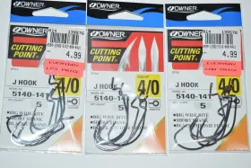 Owner 5140-141 3 Packs Cutting Point J Hook Big Wide Bite 4/0 Black