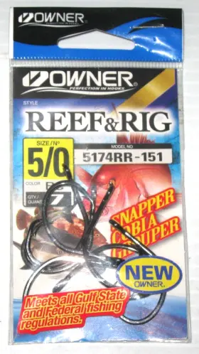 Owner 5174rr-151 Black Chrome Reef And Rig Circle Hook Size 5/0 7ct
