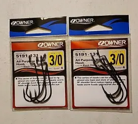 Owner 5191-131 2 Packs All Purpose Worm Hooks 90 Bend Size 3/0 Black Chrome