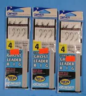 Owner 5215-071 Ghost Leader Rigs 3 Pks In Each Pack #4 Hooks 18 Inch Long Fluoro Carbon Owner 5215-071 Ghost Leader Rigs 3 Pks In Each Pack #4 Hooks 18 Inch Long Fluoro Carbon