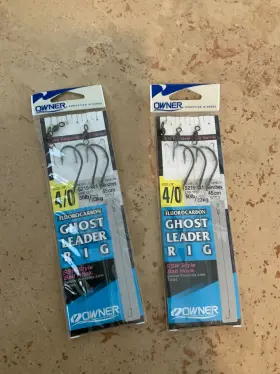 Owner 5215-141 Ghost Leader Rig 4/0 50lb 18 Inch Fluorocarbon Ssw Hooks 2 Packs