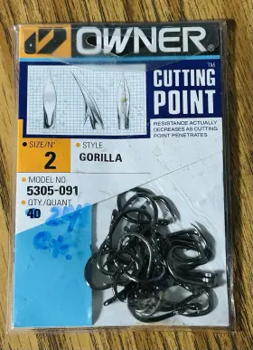Owner 5305-091 Gorilla Size 2 Cutting Point Hooks Qty 24 Saltwater Owner 5305-091 Gorilla Size 2 Cutting Point Hooks Qty 24 Saltwater