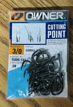 Owner 5305-131 Gorilla 3/0 Cutting Point Hooks Qty 28 Saltwater Fishing Owner 5305-131 Gorilla 3/0 Cutting Point Hooks Qty 28 Saltwater Fishing
