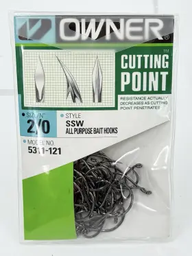 Owner 5311-121 Cutting Point Ssw All Purpose Bait Hooks Size 2/0 42 Pack New Owner 5311-121 Cutting Point Ssw All Purpose Bait Hooks Size 2/0 42 Pack New