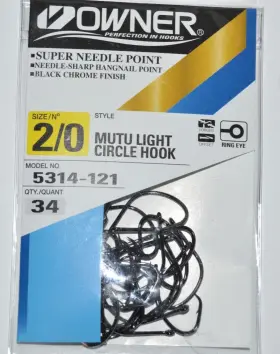 Owner 5314-121 Mutu Light Circle Hooks Size 2/0 Black 34 Per Pack