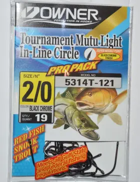 Owner 5314t-121 Tournament Mutu Light In-line Circle Hooks Size 2/0 Black Snook