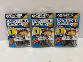 Owner 5373is-101 In Shore Slam Size 1 K Hooks 24 Pack Flounder Red Fish Trout