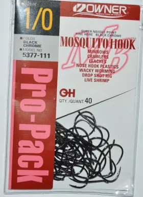 Owner 5377-111 Drop Shot Wacky Minnow Mosquito Nose Hook Size 1/0 Pro-pack