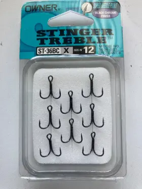 Owner 5636-901 Black Chrome Stinger Treble Hooks 5636-981 Size 12 Made In Japan Owner 5636-901 Black Chrome Stinger Treble Hooks 5636-981 Size 12 Made In Japan
