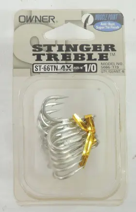 Owner 5666-119 Treble Hooks Stinger Anti-rust Super Tin Finish St-66tn 4x Sz 1/0 Owner 5666-119 Treble Hooks Stinger Anti-rust Super Tin Finish St-66tn 4x Sz 1/0