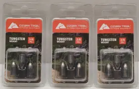 Ozark Trail Outdoors Equipment Tws14-n Tungsten 3/8 Oz Worm Weights Set Of 3 Nickel Finish Fishing Sinkers Fast Ship
