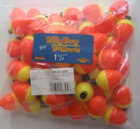 Plastilite P4p-50pf Betts Pear Shape Snap On Unweighted Float 1.25 Inch Yellow/orange Bag Of 50