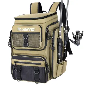 Plusinno Tep-sjbtq-03 Fishing Backpack With Rod Holders Tackle Box 42l Large Water-resistant