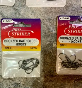 Pro Striker 410-002 # 2 Bronze Baitholder Hooks Bass Catfish Fishing Nos Lot Of 5 Pkg