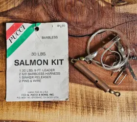 Pucci Sk50 30lb Barbless Salmon Kit 9ft Leader 5/0 Harness Sinker Releaser Pins