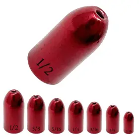 Reaction Tackle 645789400322 Tungsten Bullet Fishing Weights/worm Sinkers For Bass - 1/4 Red