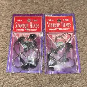 Renegade Pwmh-18 Painted Weedless Standup Heads Fishing Hooks 1/8 Oz Black 5 Pack