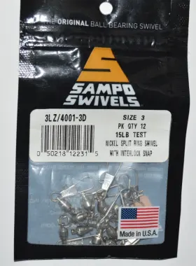 Sampo 3lz/4001-3d Swivels Ball Bearing Nickel Split Ring Swivel W Interlock Snap 15lb Size 3