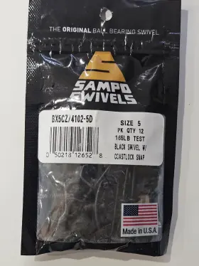 Sampo 4102-5d Swivels Ball Bearing Black Swivel With Coastlock Snap 105lb Size 5 Qty 12 Sampo 4102-5d Swivels Ball Bearing Black Swivel With Coastlock Snap 105lb Size 5 Qty 12