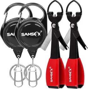 Samsfx Sfa0728 Fishing Knot 2sets Black Tool Red Grip And Carabiner Zinger