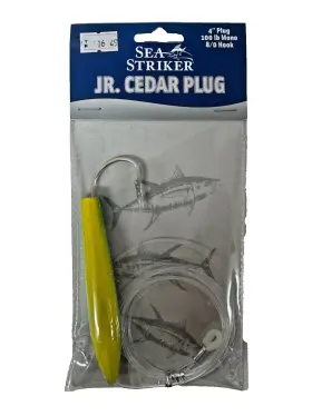 Sea Striker 096337015329 4431r Rigged Cedar Plug 4 Inch 8/0 Hook 8 Ft 100 Lb Mono