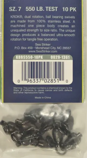 Sea Striker 096337028503 Krok Kbbs550-10pk Sz7-550#test Ss Dual Rotation Ball Bearing Swivels