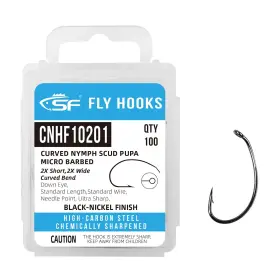 Sf 973221691309 #10 Curved Nymph Scud Pupa Fly Tying Hooks Micro Barbed Black Nickel High Car