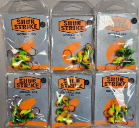 Shur Strike 096337659295 6- Hotball Jig Heads 1/4oz Firetiger Six 5-packs Shur Strike 096337659295 6- Hotball Jig Heads 1/4oz Firetiger Six 5-packs